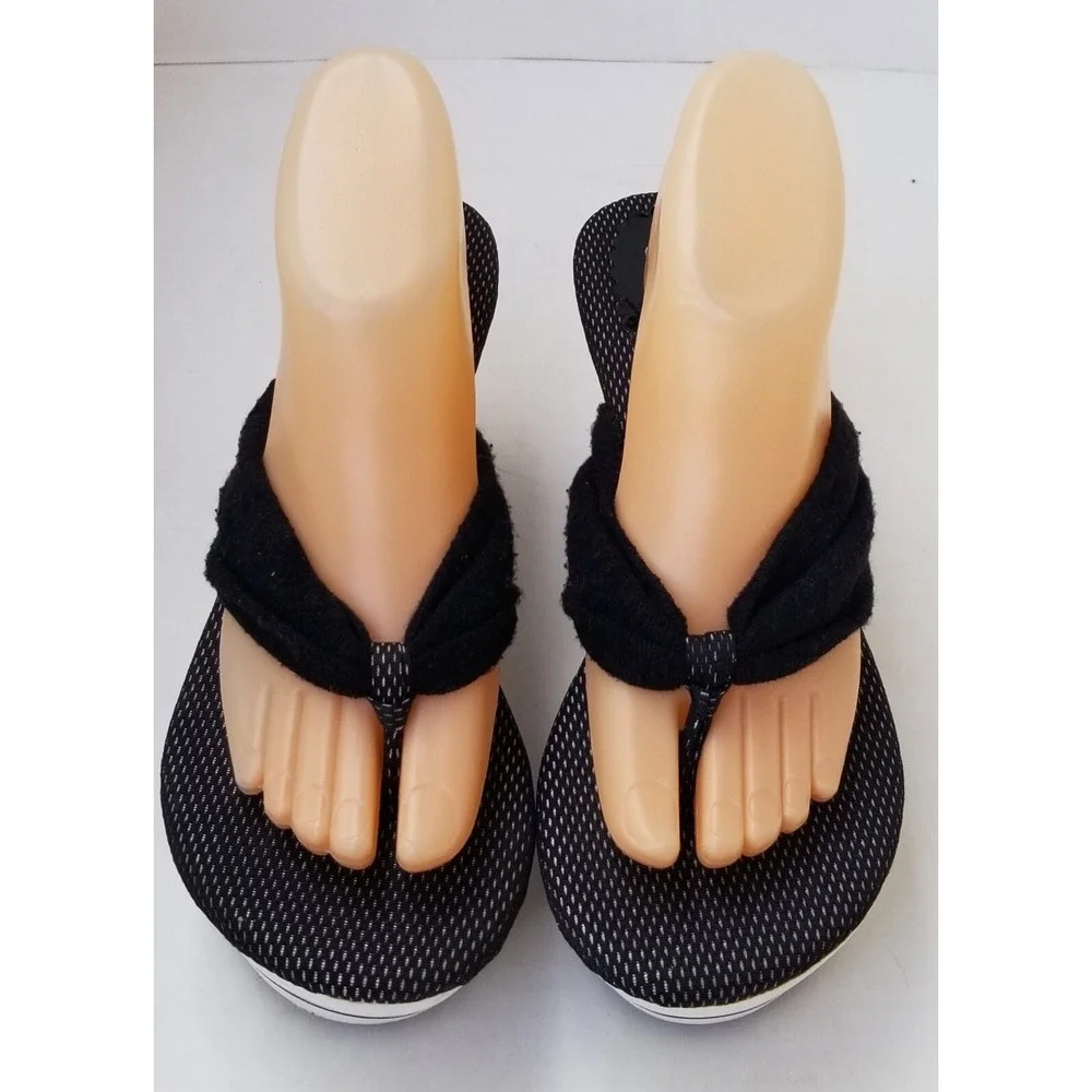 JESSICA SIMPSON Sandals Women 8 Black Wedge Platform Terry Cloth Thong Retro/Y2K